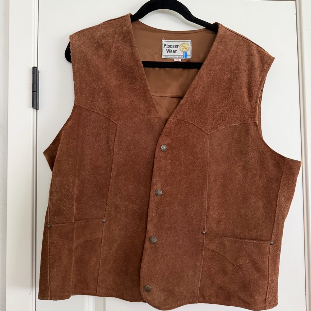 Vintage Pioneer Wear Genuine Leather Western Vest Brown Suede Size 46